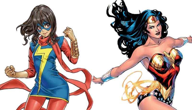 A drawing of Ms Marvel and Wonder woman from DC Comics